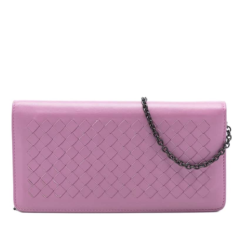 Bottega Veneta Nappa Intrecciato Continental Wallet on Chain Purple Leather Very good condition - Front View