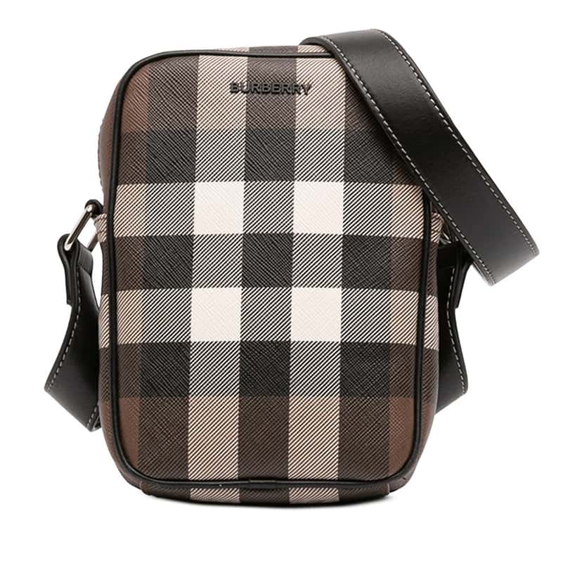 Burberry Giant Check E-Canvas Vertical Paddy Crossbody Brown Very good condition - Front View