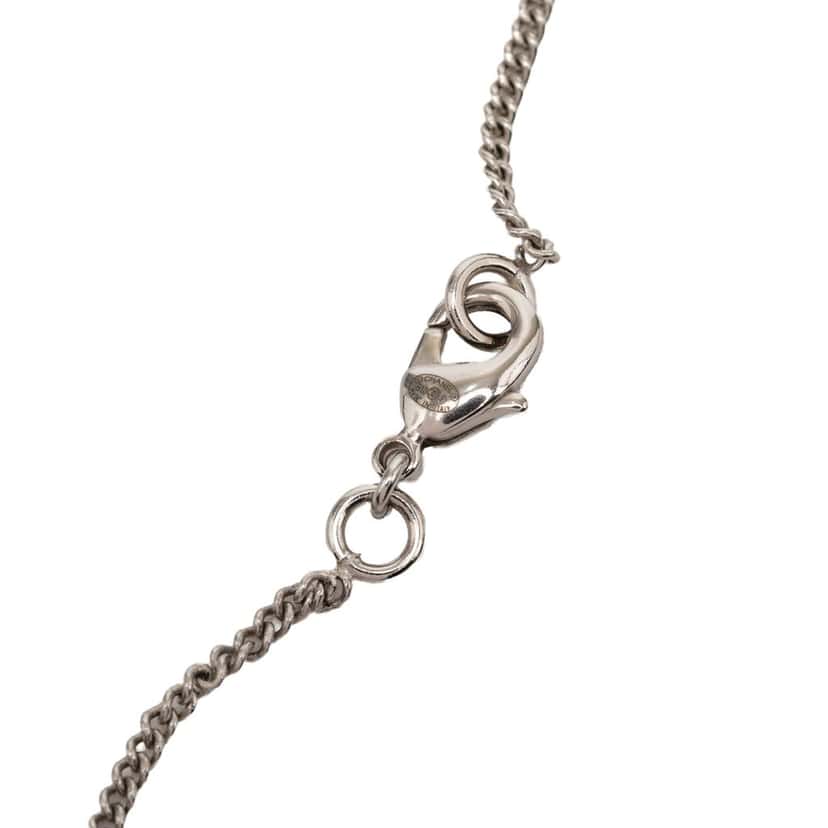 Chanel CC Brass Strass Faux Pearl Pendant Necklace Silver Metal Very good condition - Inside View