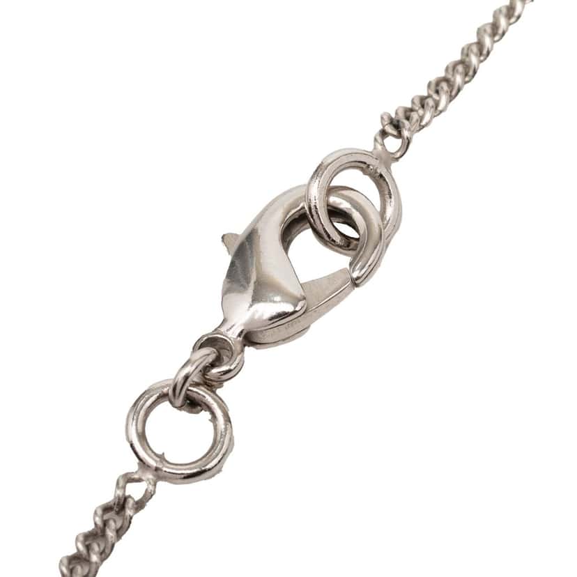 Chanel CC Brass Strass Faux Pearl Pendant Necklace Silver Metal Very good condition - Model View