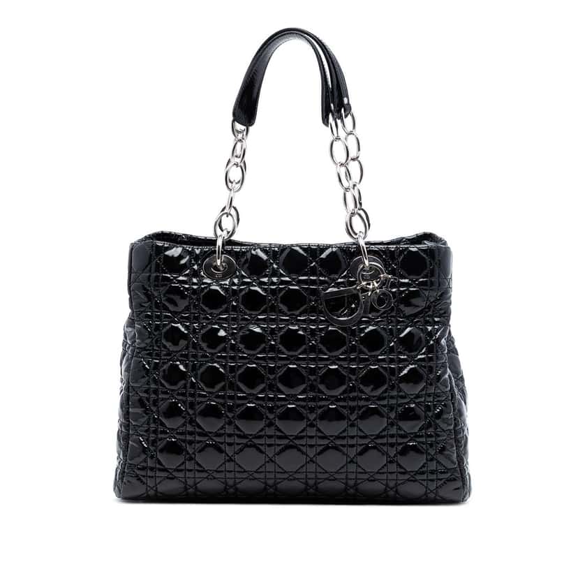 Dior Large Patent Cannage Lady Dior Soft Shopping Tote Black Leather Very good condition - Front View