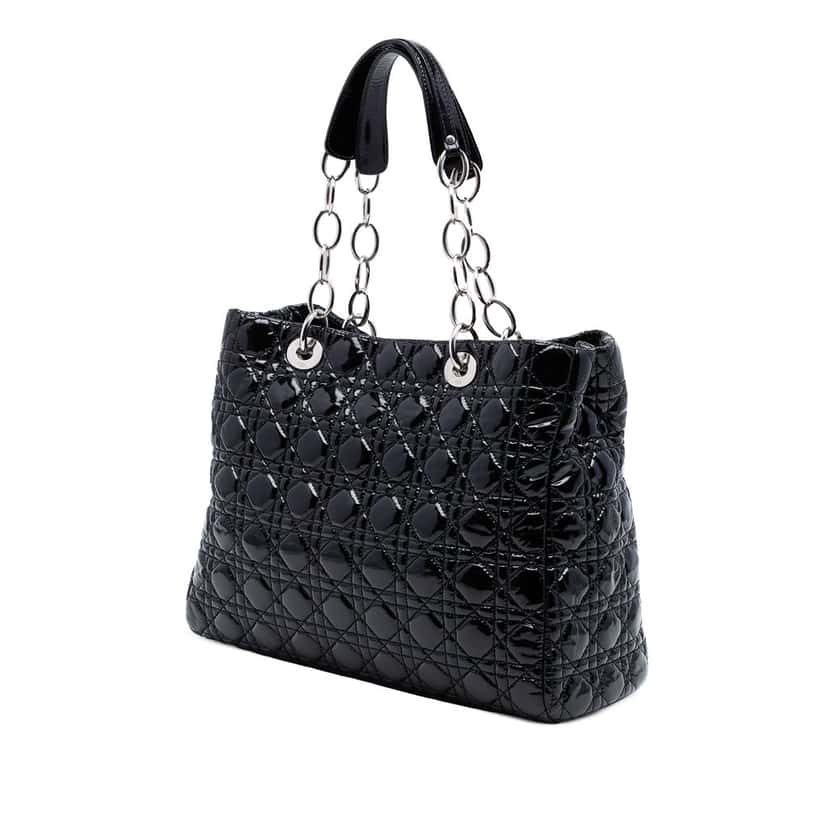 Dior Large Patent Cannage Lady Dior Soft Shopping Tote Black Leather Very good condition - Back View