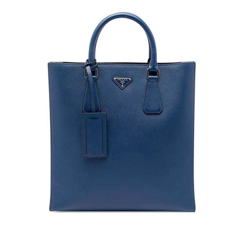 Prada Saffiano North South Tote Blue Leather Very good condition - Front View