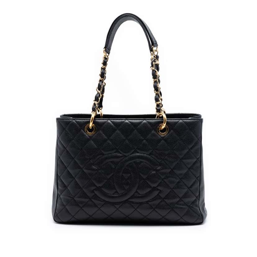 Chanel Caviar Grand Shopping Tote Black Leather Very good condition - Front View