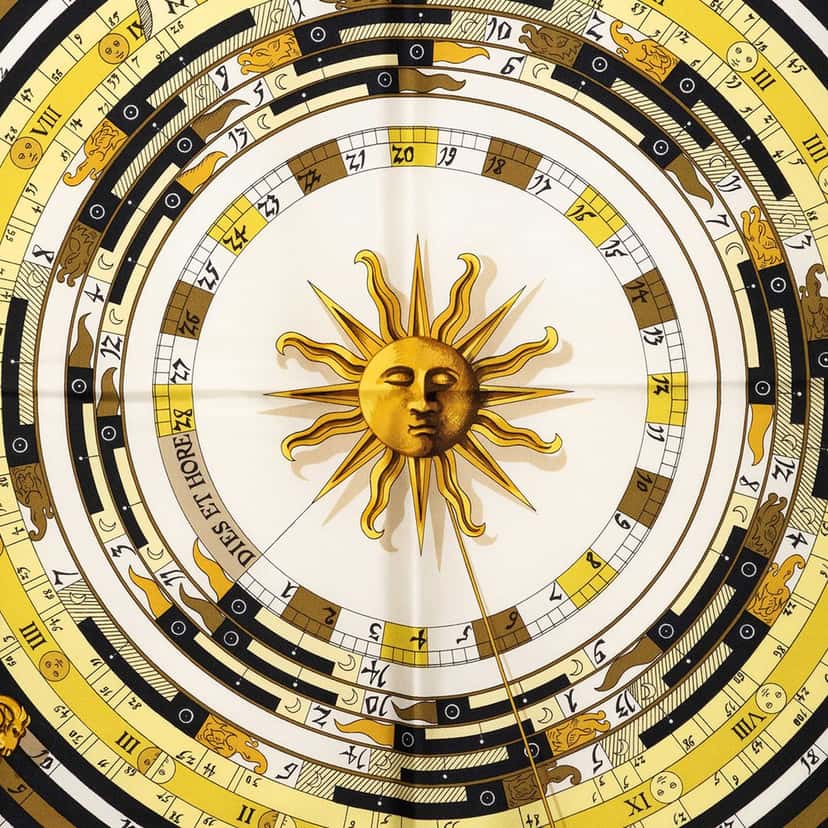 Hermès Astrologie Dies et Hore Silk Scarf 90 White Very good condition - Back View