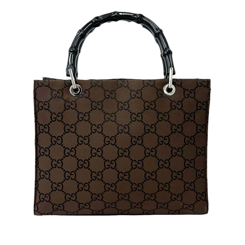 Gucci GG Nylon Bamboo Satchel Brown Very good condition - Front View