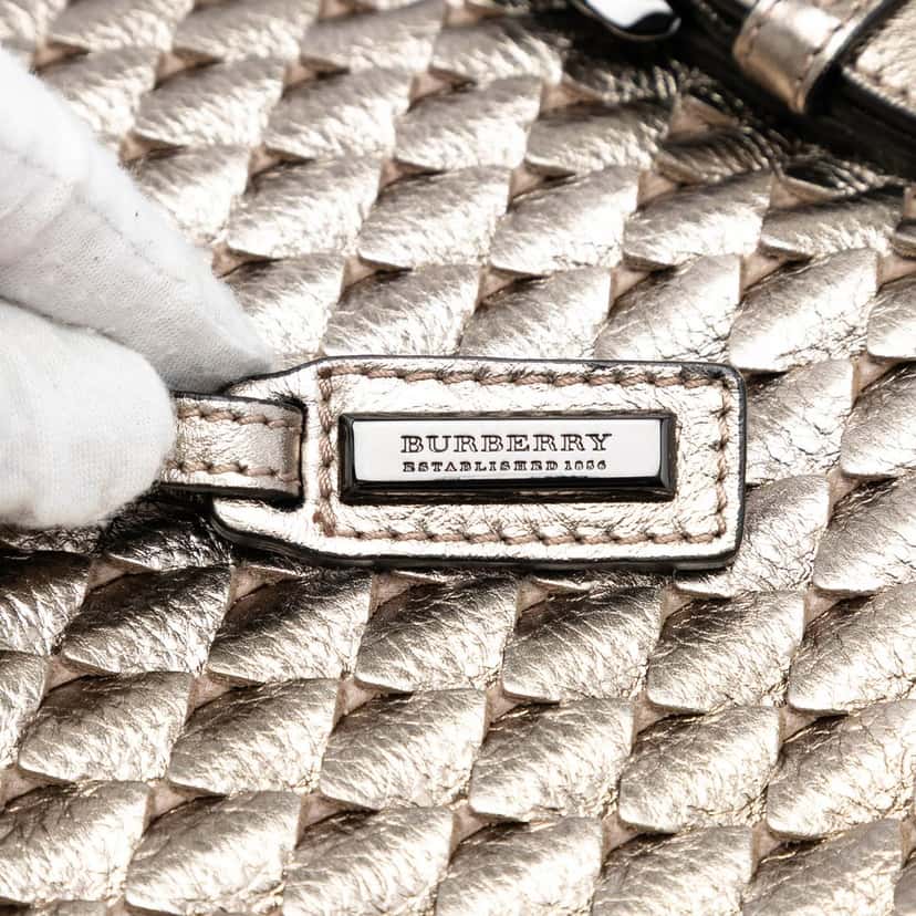 Burberry Metallic Woven Leather Tote Gold Leather Very good condition - Box View