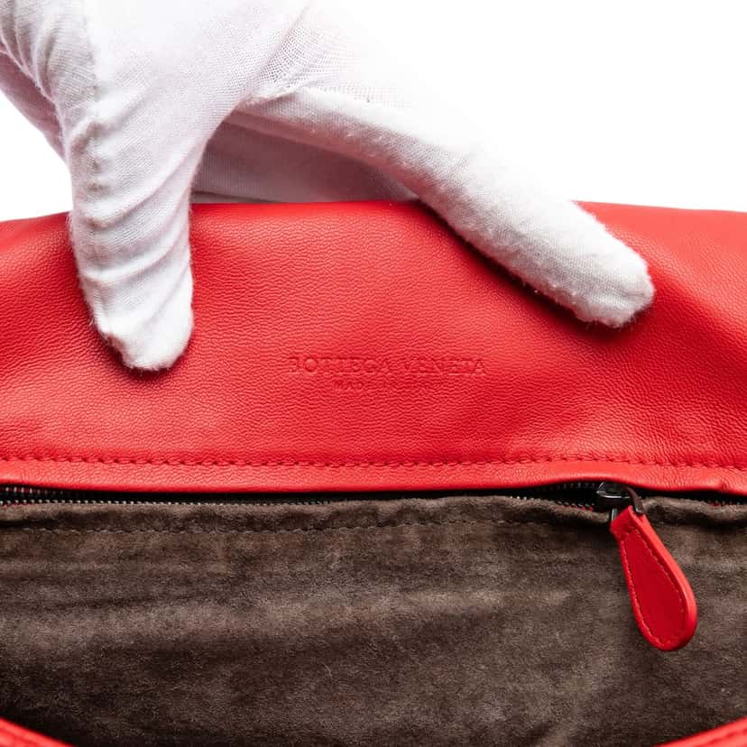 Bottega Veneta Nappa Intrecciato Flap Crossbody Red Leather Very good condition - Box View