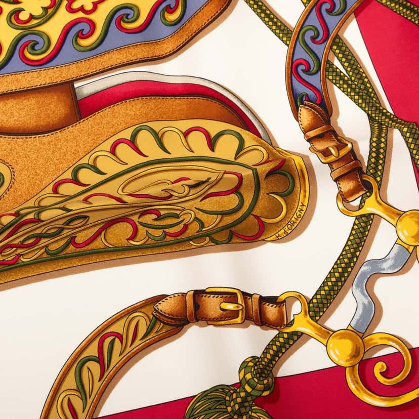 Hermès Festival des Amazones Silk Scarf 90 Red Very good condition - Inside View