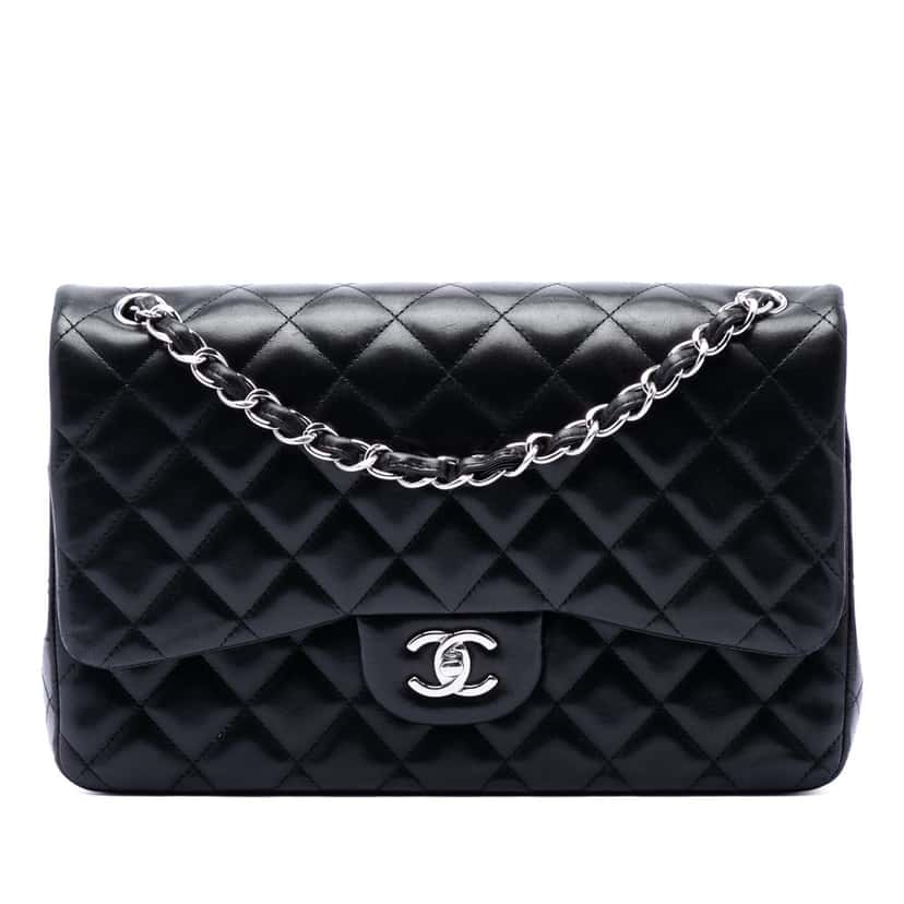 Chanel Jumbo Classic Lambskin Double Flap Black Leather Very good condition - Front View