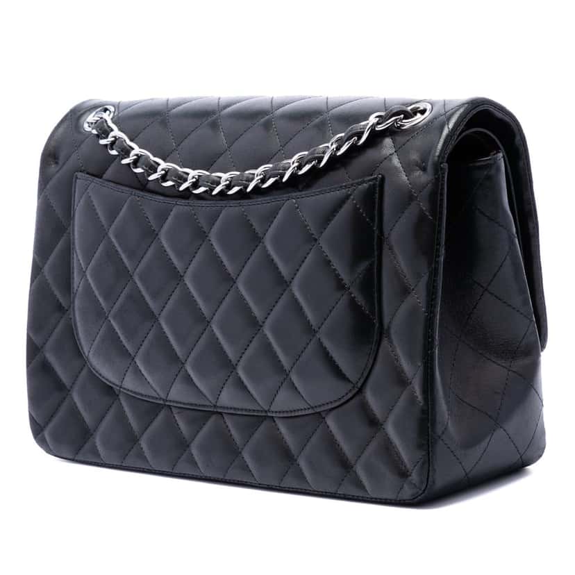Chanel Jumbo Classic Lambskin Double Flap Black Leather Very good condition - Back View