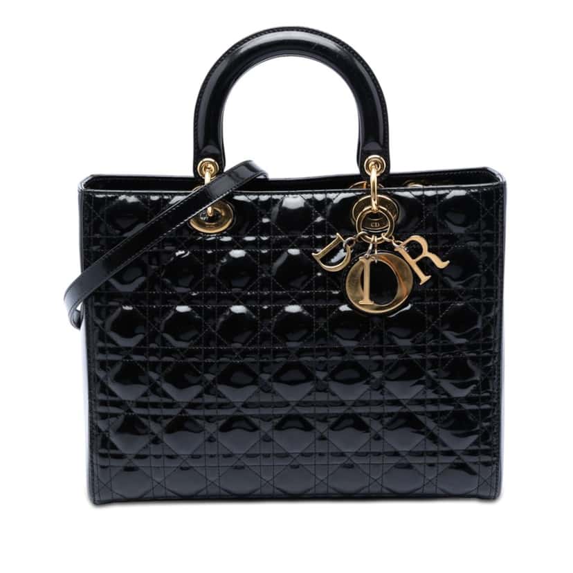 Dior Large Patent Cannage Lady Dior Black Leather Very good condition - Front View