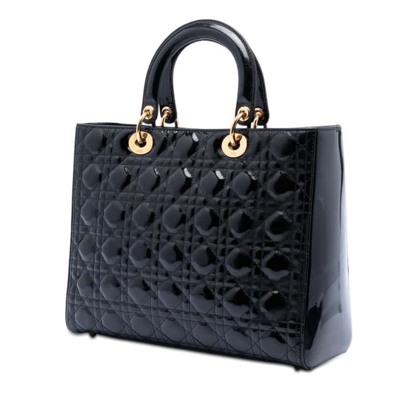 Dior Large Patent Cannage Lady Dior Black Leather Very good condition - Back View