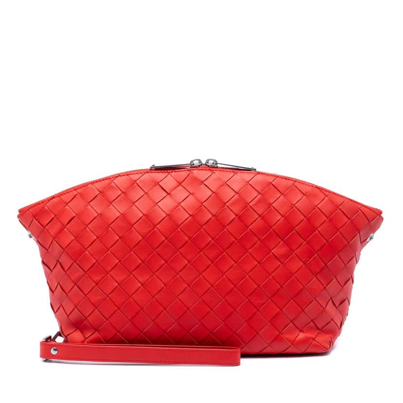 Bottega Veneta Nappa Intrecciato Wristlet Pouch Red Leather Very good condition - Front View