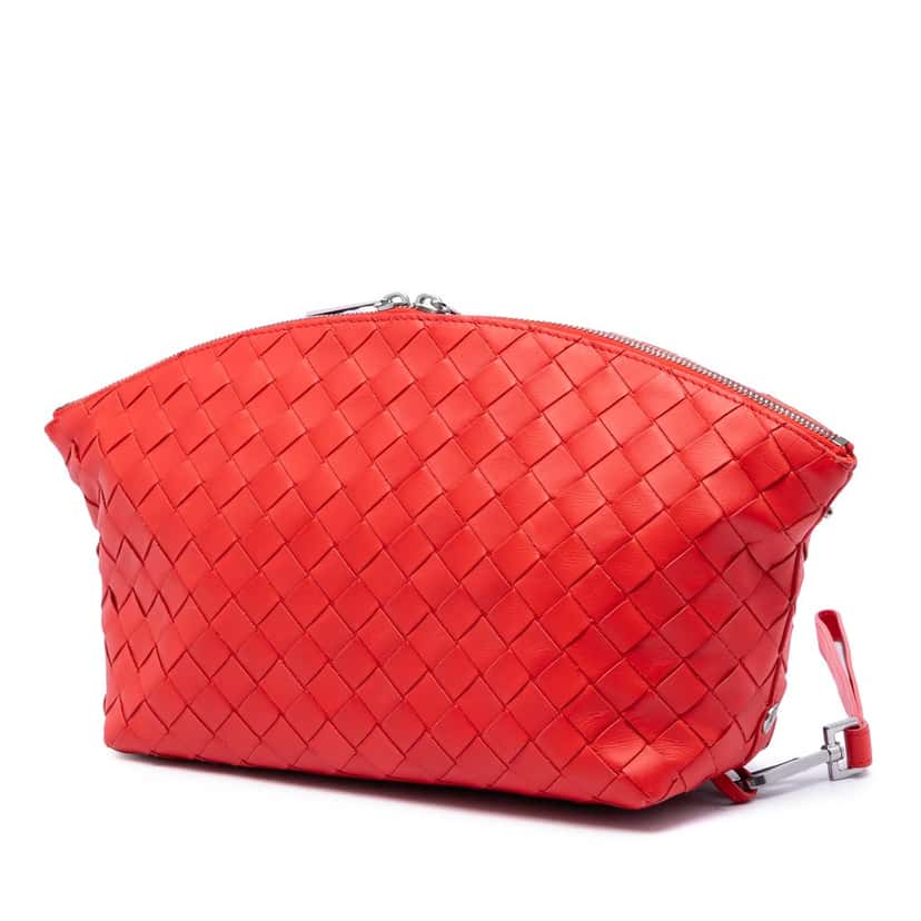 Bottega Veneta Nappa Intrecciato Wristlet Pouch Red Leather Very good condition - Back View