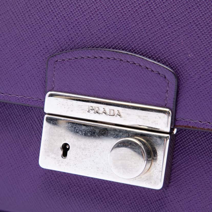 Prada Saffiano Sound Lock Crossbody Purple Leather Very good condition - Box View