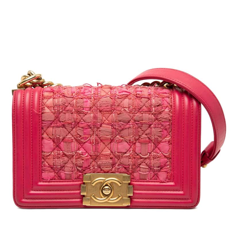 Chanel Mini Quilted Tweed and Lambskin Boy Flap Pink Very good condition - Front View