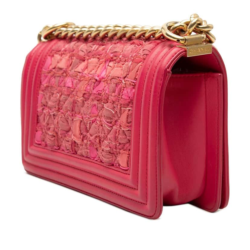 Chanel Mini Quilted Tweed and Lambskin Boy Flap Pink Very good condition - Back View