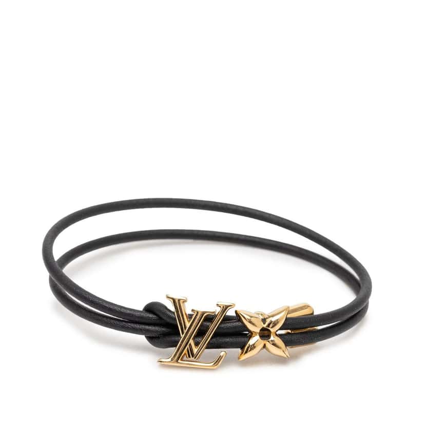 Louis Vuitton Leather LV Bloom Bracelet Black Leather Very good condition - Front View