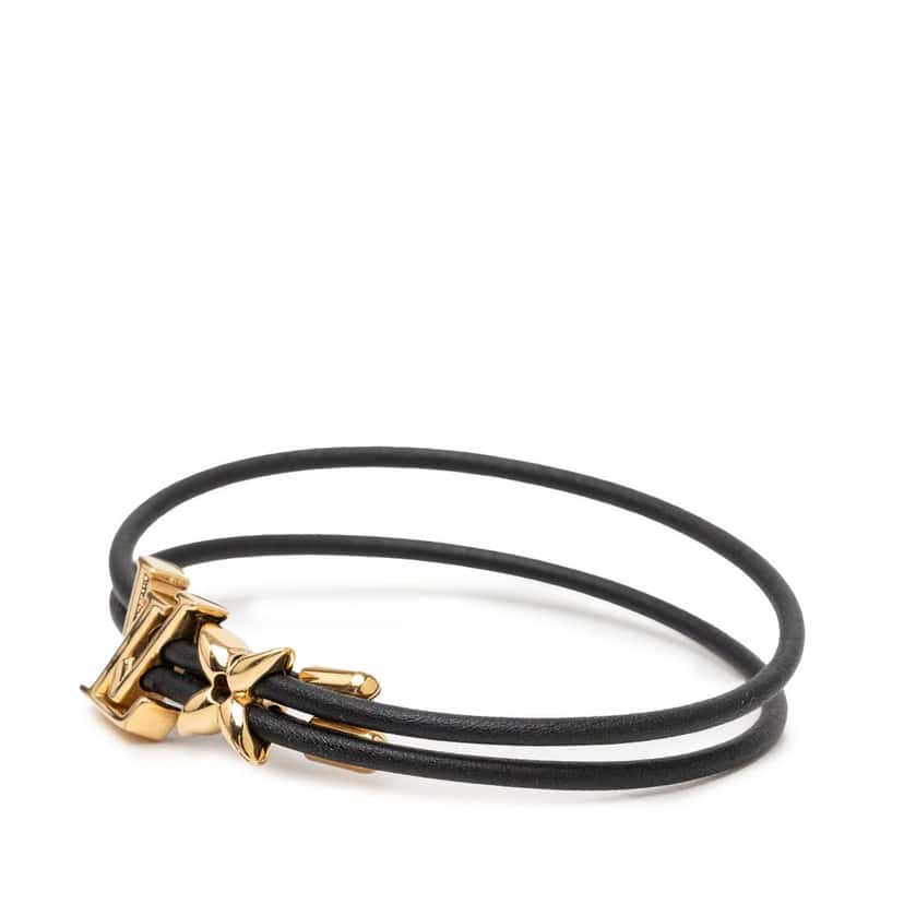 Louis Vuitton Leather LV Bloom Bracelet Black Leather Very good condition - Back View