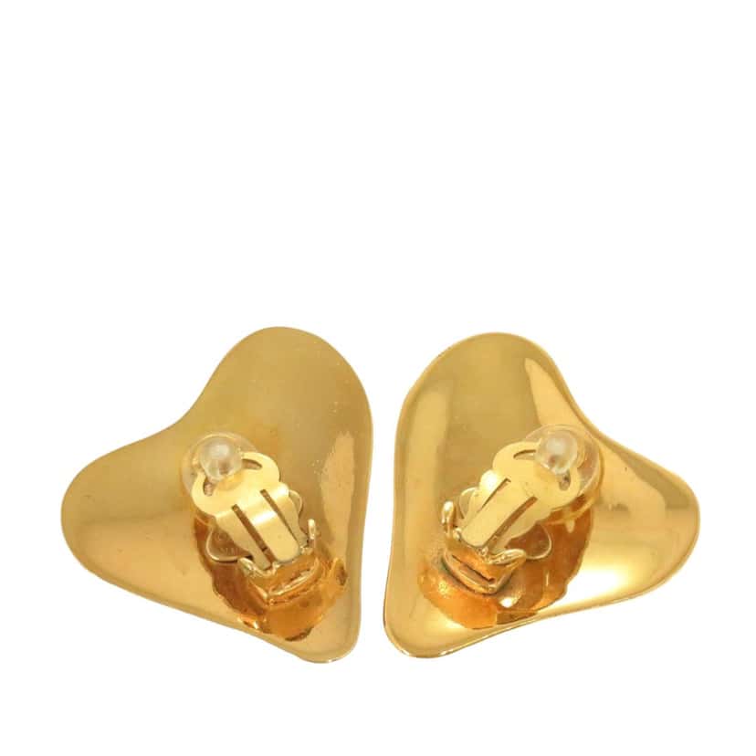 Chanel CC Gold Plated Heart Clip On Earrings Gold Metal Very good condition - Back View