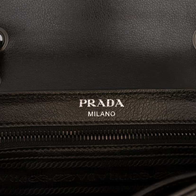 Prada Bicolor Glace Calfskin Studded Crossbody Brown Leather Very good condition - Box View