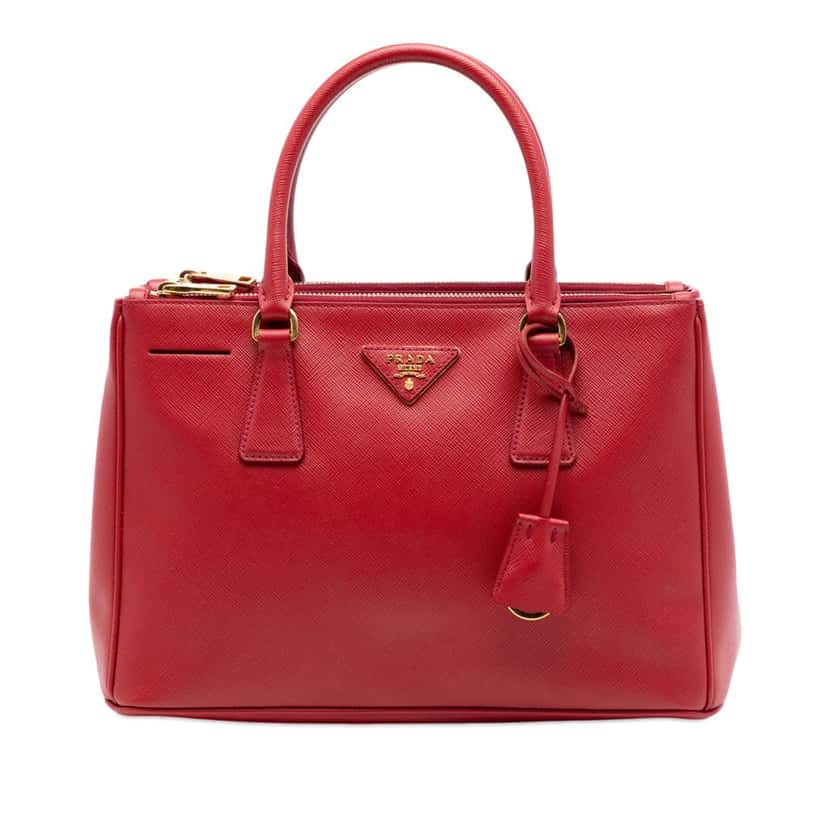 Prada Small Saffiano Lux Galleria Double Zip Satchel Red Leather Very good condition - Front View