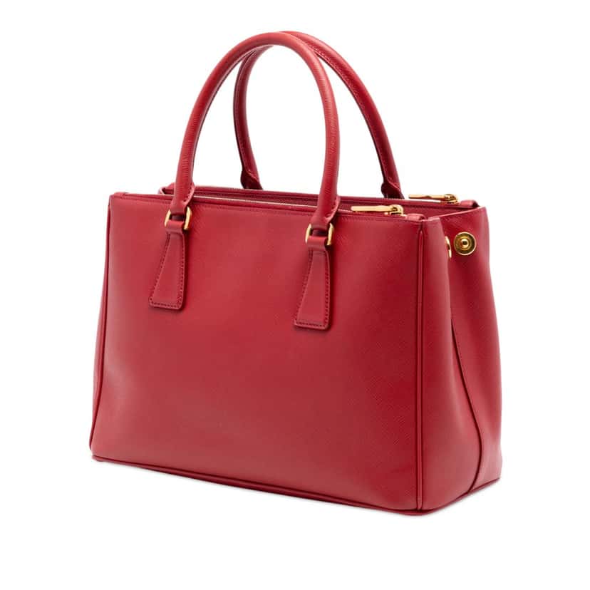 Prada Small Saffiano Lux Galleria Double Zip Satchel Red Leather Very good condition - Back View