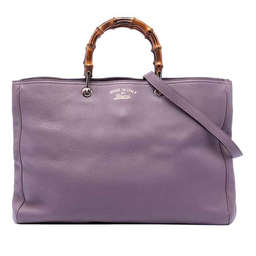 Gucci Large Calfskin Bamboo Shopper Satchel Purple Leather Very good condition - Front View