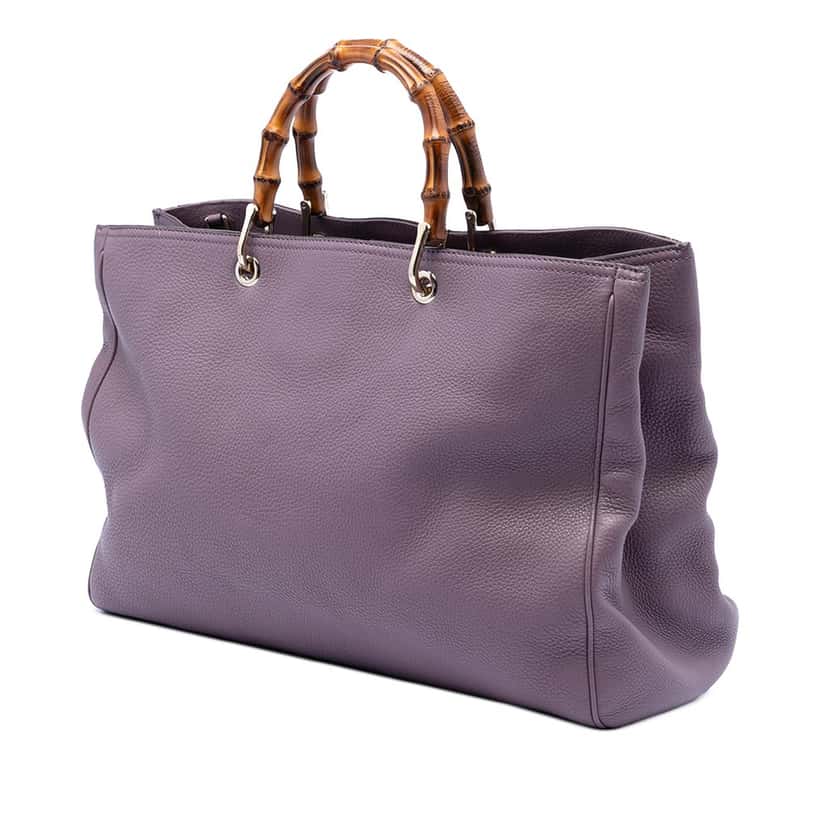 Gucci Large Calfskin Bamboo Shopper Satchel Purple Leather Very good condition - Back View