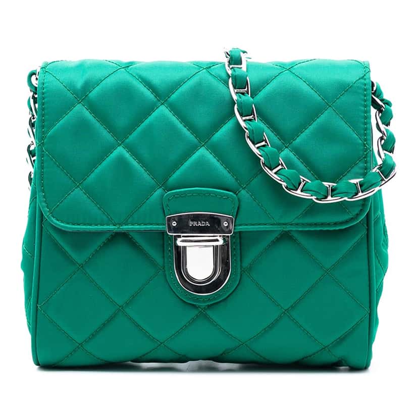 Prada Impuntu Tessuto Chain Crossbody Green Very good condition - Front View