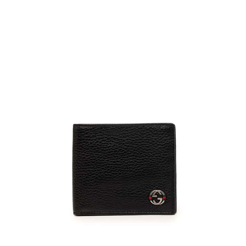Gucci Calfskin Web Interlocking G Bifold Wallet Black Leather Very good condition - Front View