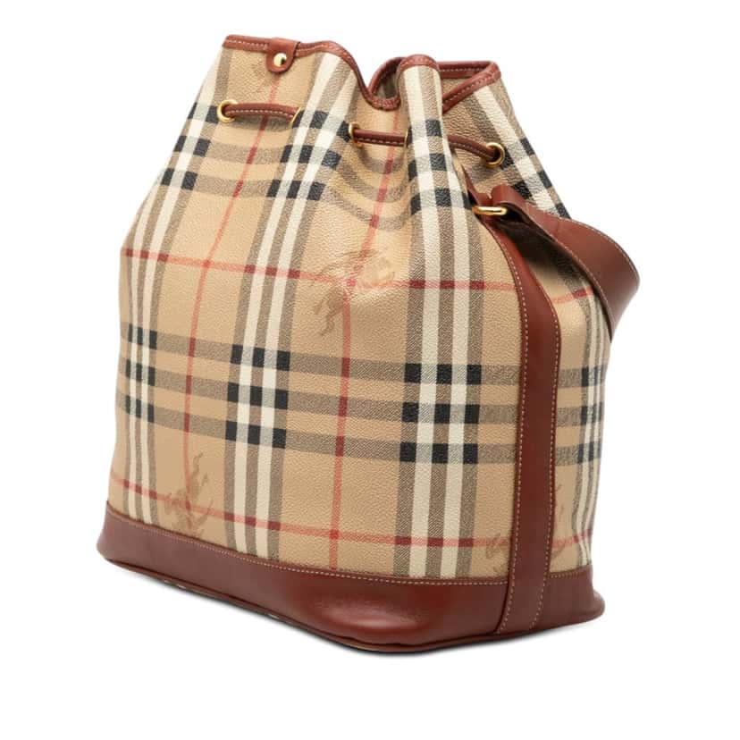 Burberry Haymarket Check Coated Canvas Drawstring Bucket Bag Beige Very good condition - Back View