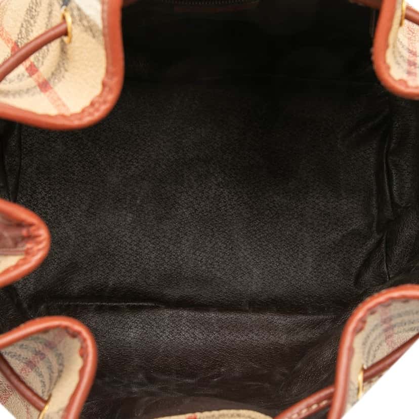 Burberry Haymarket Check Coated Canvas Drawstring Bucket Bag Beige Very good condition - Model View