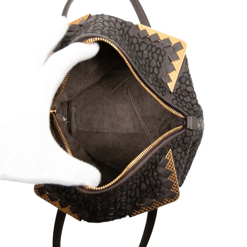 Bottega Veneta Nappa Intrecciato Stitched Metal Edge Cube Handbag Brown Leather Very good condition - Model View