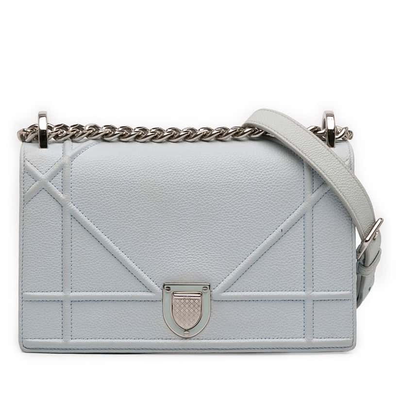 Dior Small Grained Calfskin Diorama Flap Blue Leather Very good condition - Front View