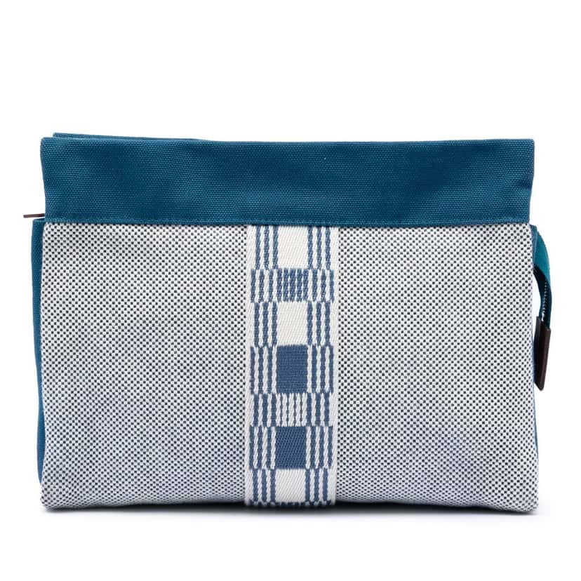 Hermès Toile Trousse de Voyage Jimetou PM Blue Very good condition - Front View