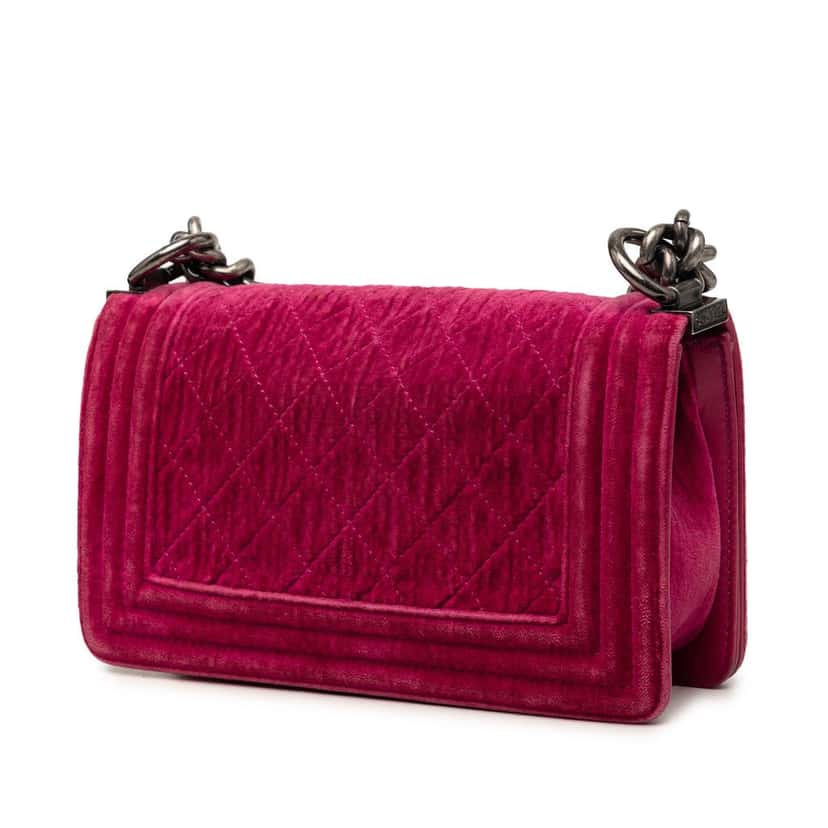 Chanel Small Quilted Velvet Boy Flap Pink Very good condition - Back View