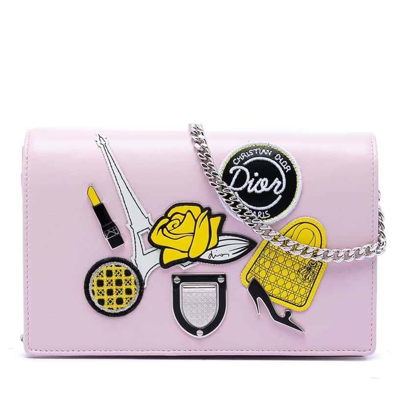 Dior Leather Patch Embroidered Diorama Wallet On Chain Pink Leather Very good condition - Front View