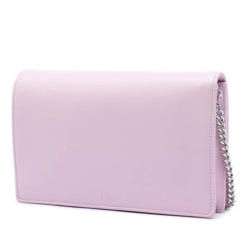Dior Leather Patch Embroidered Diorama Wallet On Chain Pink Leather Very good condition - Back View