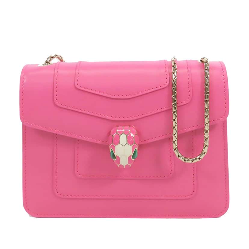 Bvlgari Small Leather Square Serpenti Forever Chain Crossbody Pink Leather Very good condition - Front View