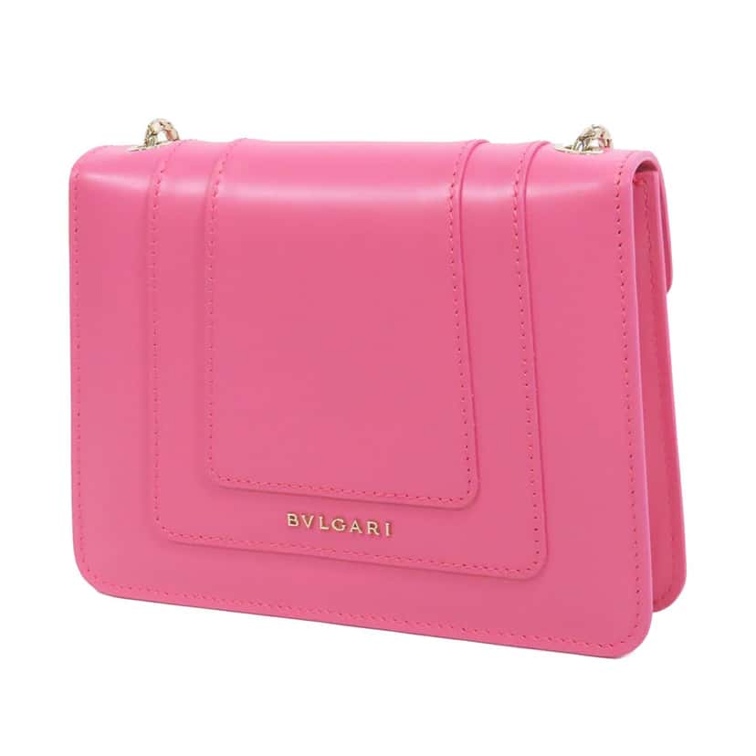 Bvlgari Small Leather Square Serpenti Forever Chain Crossbody Pink Leather Very good condition - Back View