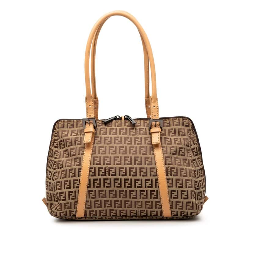 Fendi Zucchino Canvas Shoulder Bag Brown Very good condition - Front View