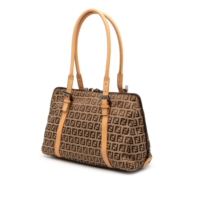 Fendi Zucchino Canvas Shoulder Bag Brown Very good condition - Back View