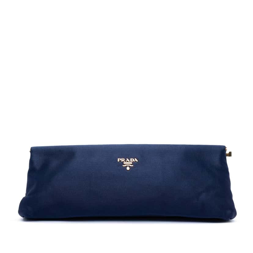 Prada Satin East West Frame Clutch Blue Very good condition - Front View