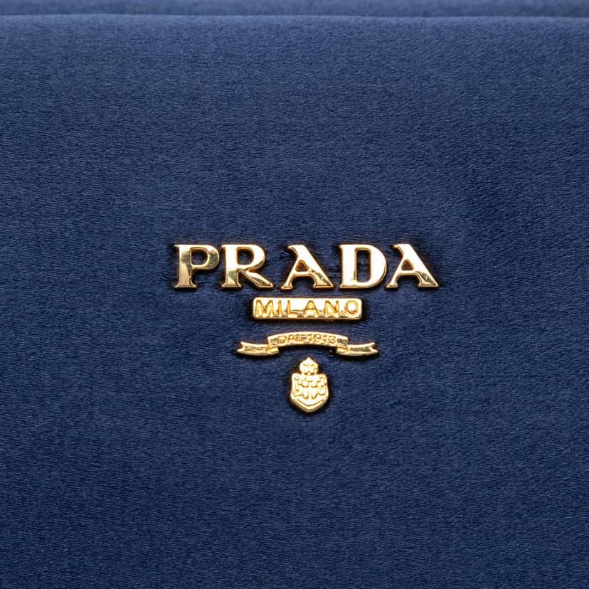 Prada Satin East West Frame Clutch Blue Very good condition - Box View