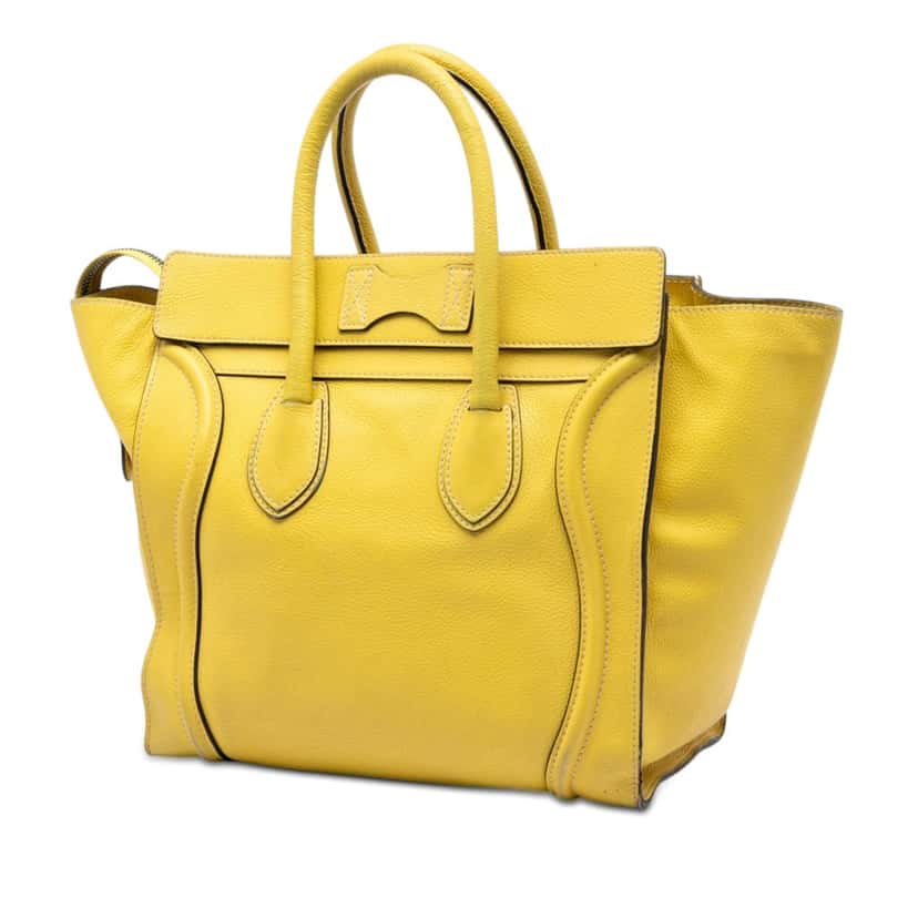 Celine Mini Calfskin Luggage Tote Yellow Leather Good condition - Back View
