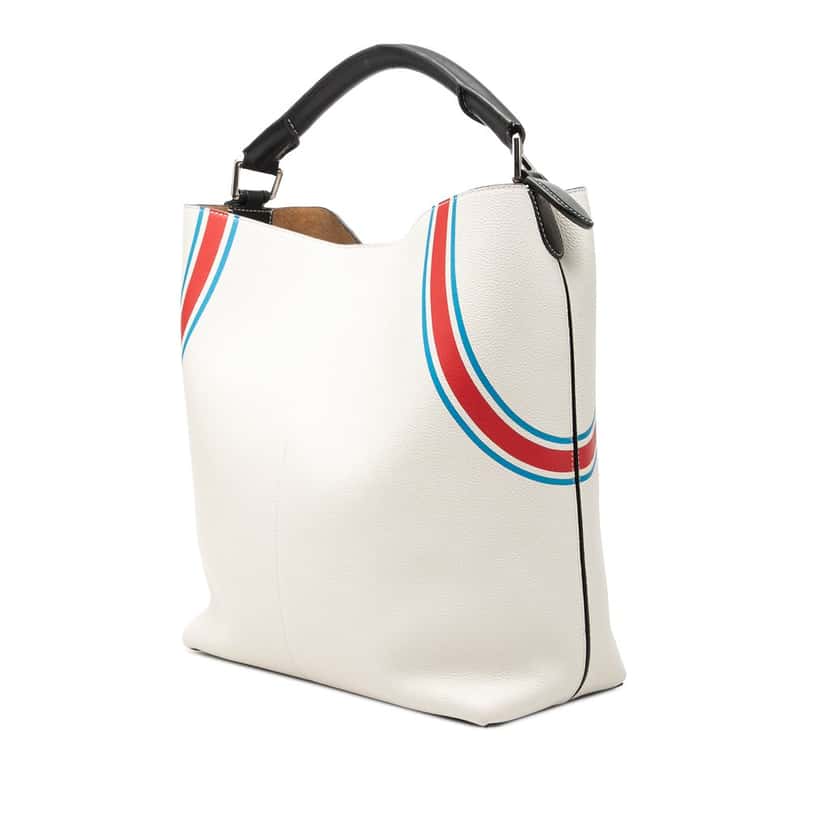 Loewe Paulas Ibiza Printed Leather T 22 Bucket Bag White Leather Very good condition - Back View