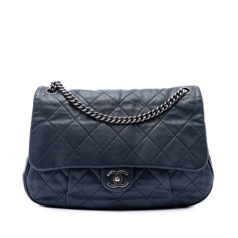 Chanel Quilted Calfskin Coco Pleats Flap Blue Leather Very good condition - Front View