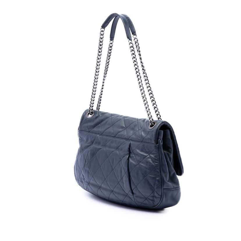 Chanel Quilted Calfskin Coco Pleats Flap Blue Leather Very good condition - Back View